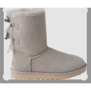 UGG Bailey Bow II Boots Gray Suede Sheepskin Fur Lined Women Size 6